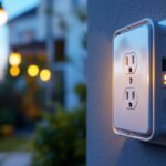 A photograph of a weatherproof outdoor outlet box installed on a wall