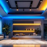 A photograph of a well-lit modern interior featuring 1-inch recessed lights installed in a stylish ceiling