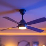 A photograph of a stylish ceiling fan installed in a well-lit room