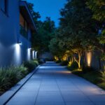A photograph of a well-lit outdoor space showcasing a rab wall pack led fixture in use
