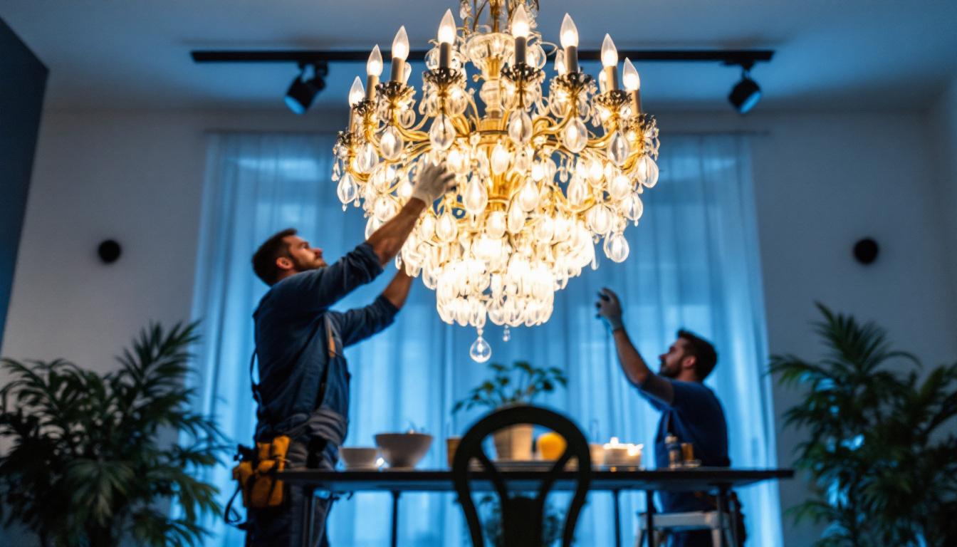 A photograph of a beautifully designed chandelier in a well-lit space