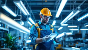 A photograph of a lighting contractor examining various fluorescent tube light alternatives