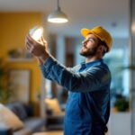 A photograph of a lighting contractor skillfully installing a 6w led light in a modern residential setting