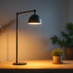 A photograph of a stylish black gooseneck light in a modern interior setting
