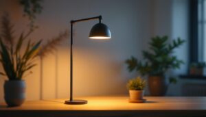 A photograph of a stylish black gooseneck light in a modern interior setting