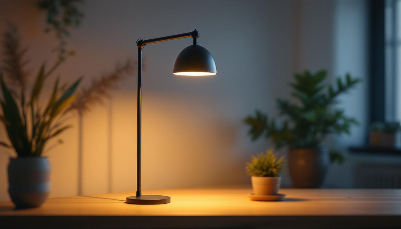 A photograph of a stylish black gooseneck light in a modern interior setting