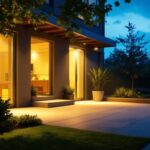 A photograph of a well-lit outdoor space showcasing various flood light fixtures in action