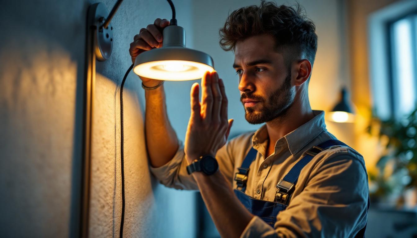 A photograph of a lighting contractor expertly installing or adjusting a sleek 2-inch led fixture in a modern residential or commercial setting