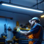 A photograph of a well-lit garage space showcasing a sleek led garage light bar installed overhead