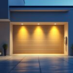 A photograph of a well-lit garage showcasing solar-powered lighting fixtures in use