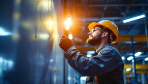 A photograph of capture a photograph of a lighting contractor at work
