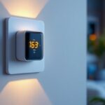 A photograph of a modern indoor light switch timer installed on a stylish wall