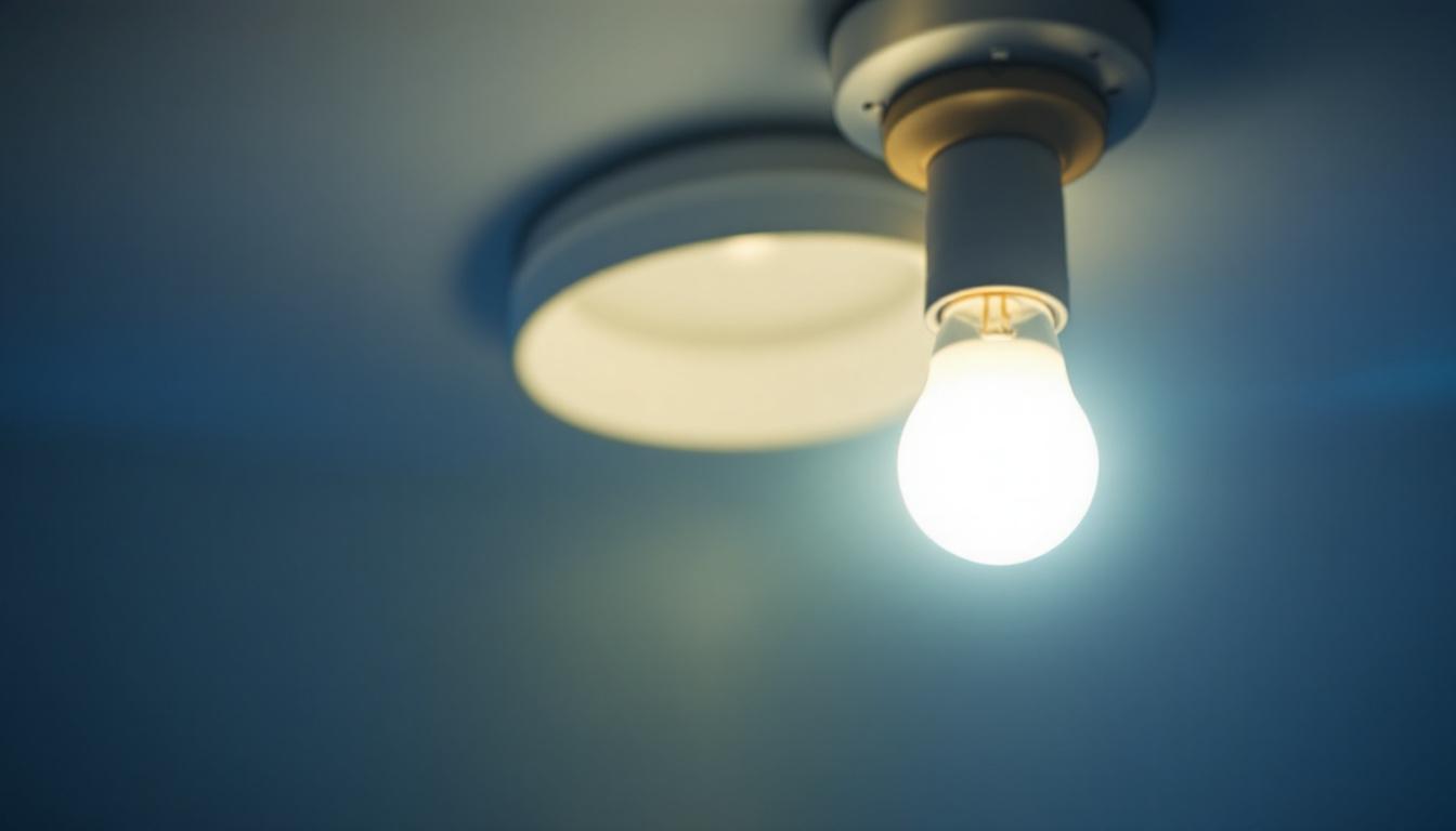 A photograph of a t12 light fixture with a t8 bulb installed