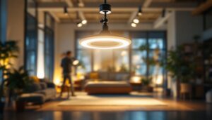 A photograph of a gimbal light fixture in a well-lit