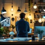 A photograph of a well-lit workspace featuring a variety of stylish yet inexpensive lamps
