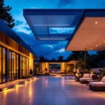 A photograph of a beautifully designed outdoor space featuring stylish led ceiling lighting