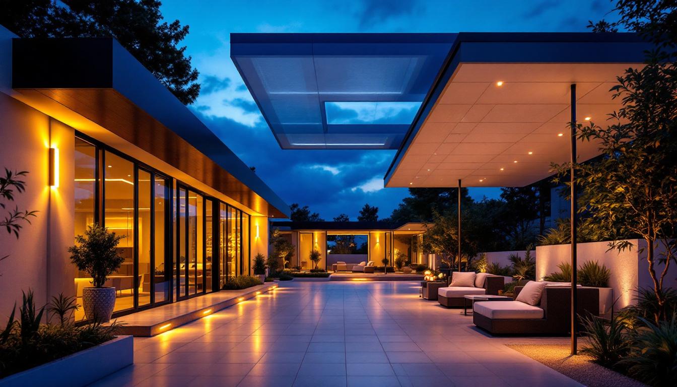 A photograph of a beautifully designed outdoor space featuring stylish led ceiling lighting