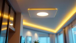 A photograph of a well-lit interior space featuring sleek