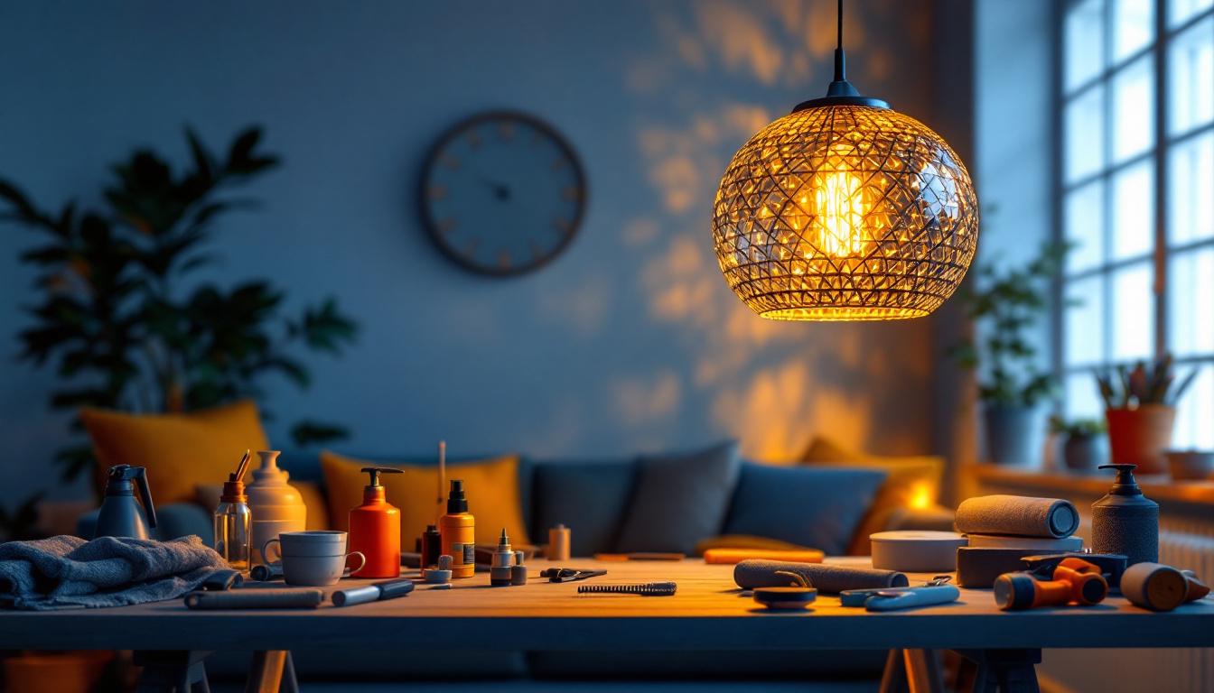 A photograph of a beautifully designed spherical pendant light hanging in a stylish interior setting