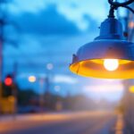 A photograph of a 400w metal halide light fixture in action