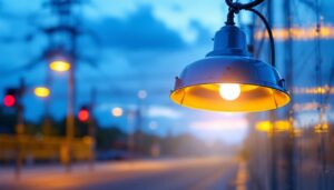 A photograph of a 400w metal halide light fixture in action