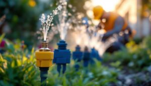 A photograph of a close-up shot of various irrigation wire connectors in use