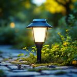 A photograph of a solar-powered light installation in an outdoor setting