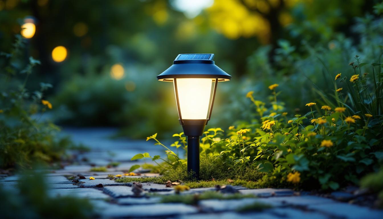 A photograph of a solar-powered light installation in an outdoor setting