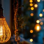 A photograph of a beautifully designed lamp with intricate string details