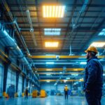 A photograph of a well-lit industrial space showcasing led high bay lights in action