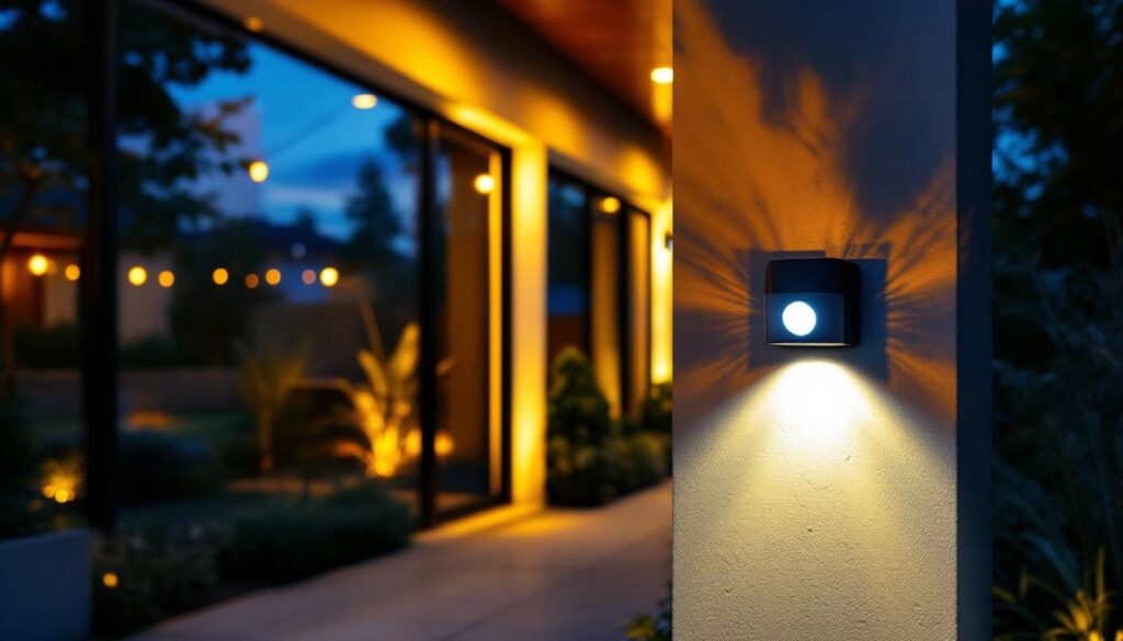 A photograph of a beautifully illuminated outdoor space at dusk