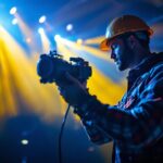 A photograph of a dynamic lighting contractor at work