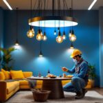 A photograph of a visually striking and unconventional light fixture in an aesthetically pleasing setting