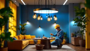 A photograph of a visually striking and unconventional light fixture in an aesthetically pleasing setting