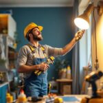 A photograph of a lighting contractor efficiently installing modern