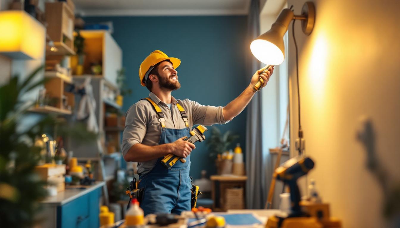 A photograph of a lighting contractor efficiently installing modern