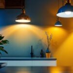 A photograph of a well-lit basement showcasing various stylish light covers in use