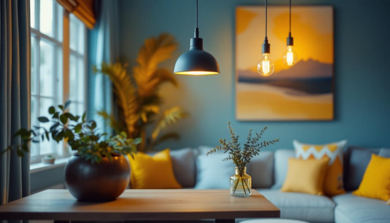 A photograph of a beautifully designed room featuring stylish room and board pendant lights
