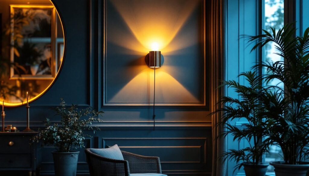 A photograph of a beautifully designed large wall light fixture installed in an elegant interior setting
