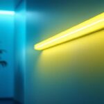 A photograph of a well-lit interior space showcasing a modern t5 fluorescent lamp fixture in use