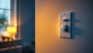 A photograph of capture a photograph of a well-lit room featuring a single pole switch in action