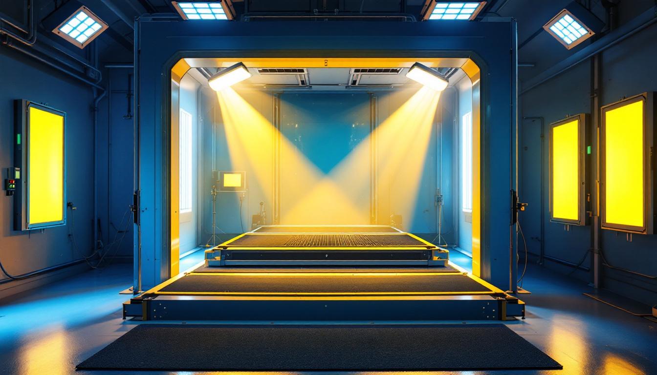 A photograph of a well-lit paint booth showcasing various lighting options