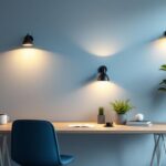 A photograph of a modern office setting featuring various styles of wall lights