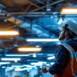 A photograph of a well-lit modern shop ceiling featuring sleek led lights in various configurations