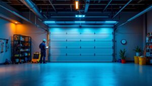 A photograph of a well-lit garage showcasing dimmable led lights in action