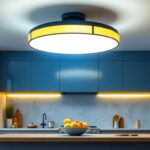 A photograph of a beautifully designed large flush mount ceiling light installed in a modern kitchen