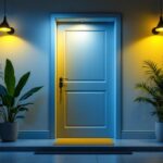 A photograph of a well-lit indoor space showcasing a stylish lighting installation with a focus on the backdoor lighting feature