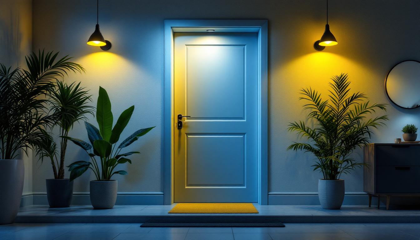 A photograph of a well-lit indoor space showcasing a stylish lighting installation with a focus on the backdoor lighting feature