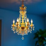 A photograph of a beautifully designed discount chandelier hanging in a well-lit