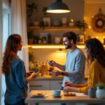 A photograph of a well-lit home interior showcasing a team of people engaged in a hands-on training session